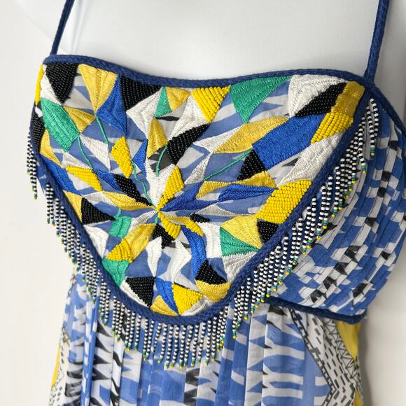 RANNA GILL ANTHROPOLOGIE Boho Maxi Dress Womens Small Petite Sunburst Beaded - Picture 5 of 12